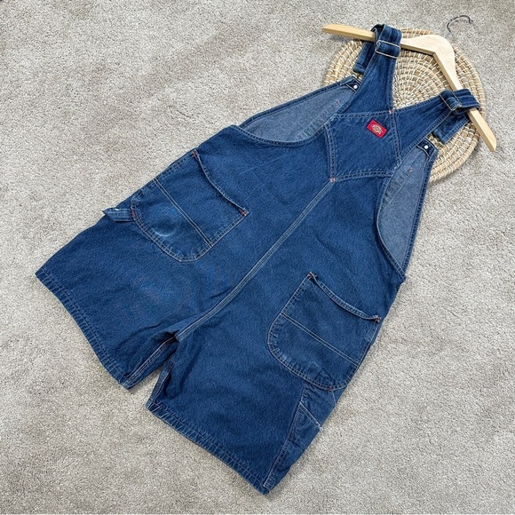 Dickies Women’s Carpenter Denim Relaxed Fit Overall Shorts Bib in Blue 40X30 - Picture 4 of 14